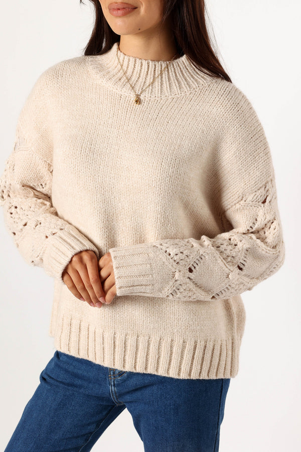 Petal and Pup USA KNITWEAR Rebekah Crochet Sleeve Knit Sweater - Cream