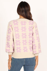 Petal and Pup USA KNITWEAR Remi Vneck Flower Knit Sweater - Lilac