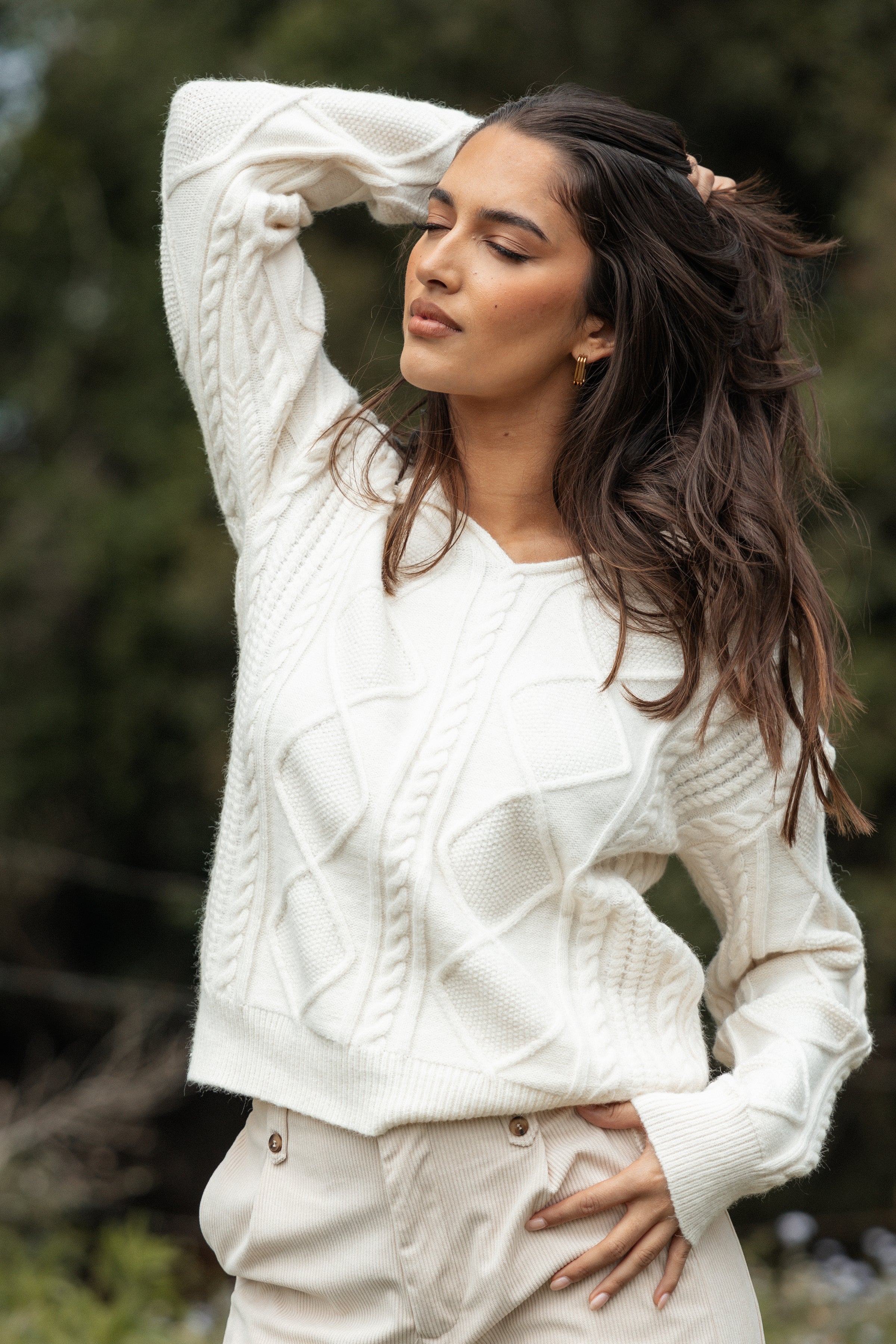 Petal and Pup USA KNITWEAR Robbie Collar Neck Cable Knit Sweater - Cream (Hold for Rack)