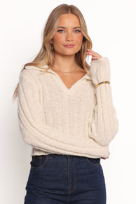 Petal and Pup USA KNITWEAR Romy Collar Knit Sweater - Ecru