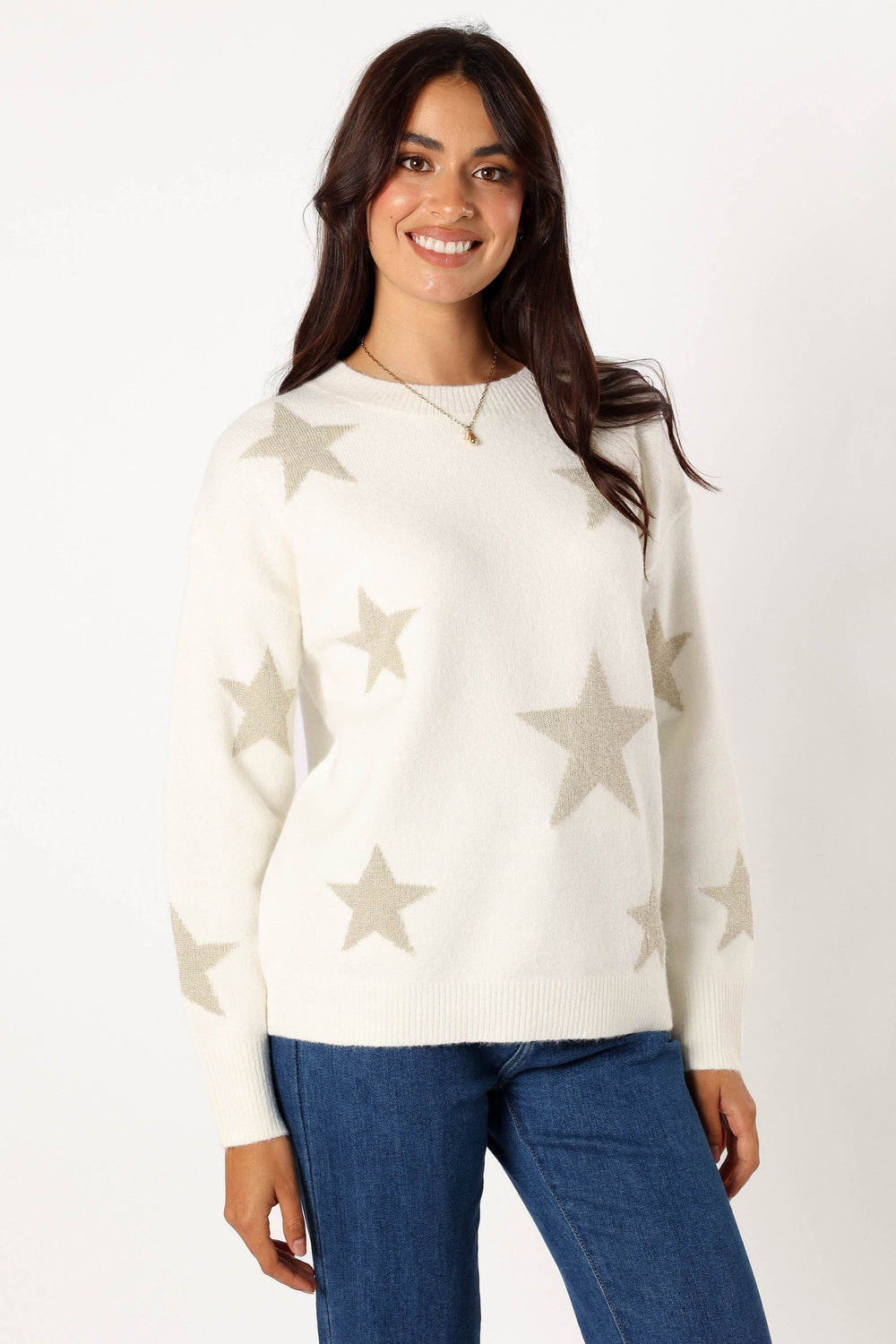 Rosalina Crewneck Shimmer Star Knit Sweater - Cream - Petal & Pup USA