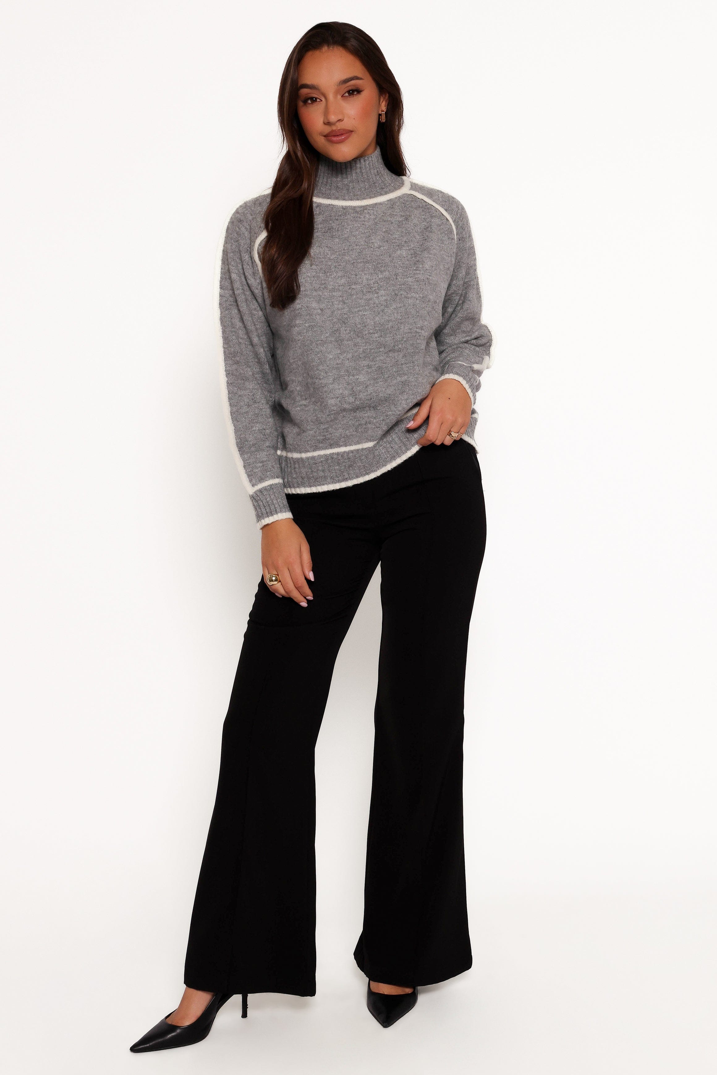 Petal and Pup USA KNITWEAR Rylee Contrast Hem Knit Sweater - Grey