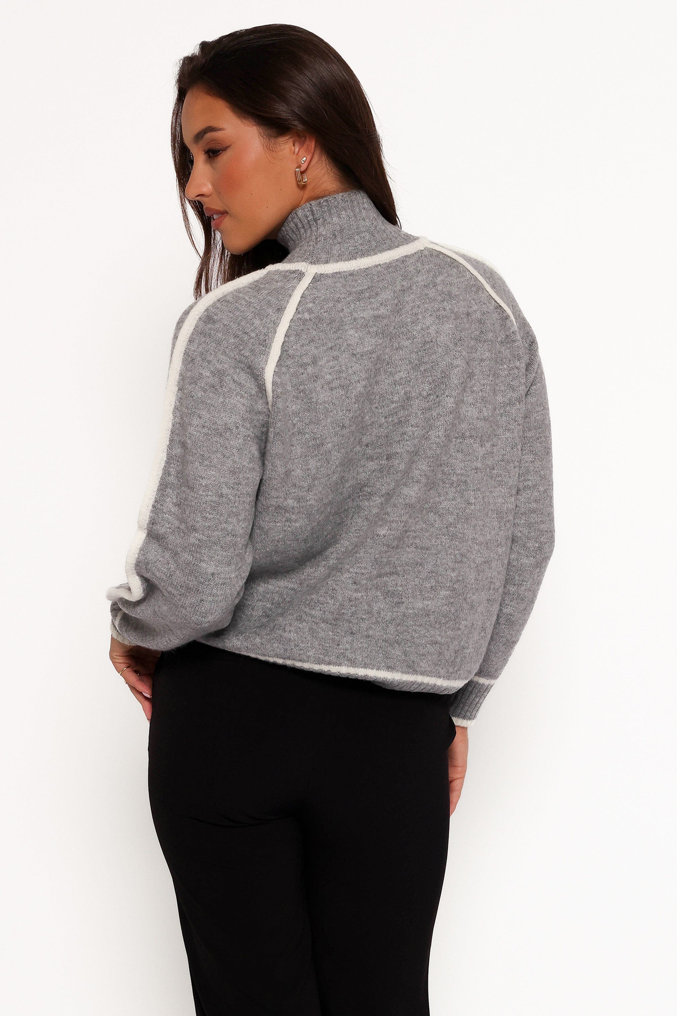 Petal and Pup USA KNITWEAR Rylee Contrast Hem Knit Sweater - Grey