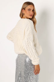 Petal and Pup USA KNITWEAR Ryleigh Jewel Embellished Crewneck Knit Sweater - Cream