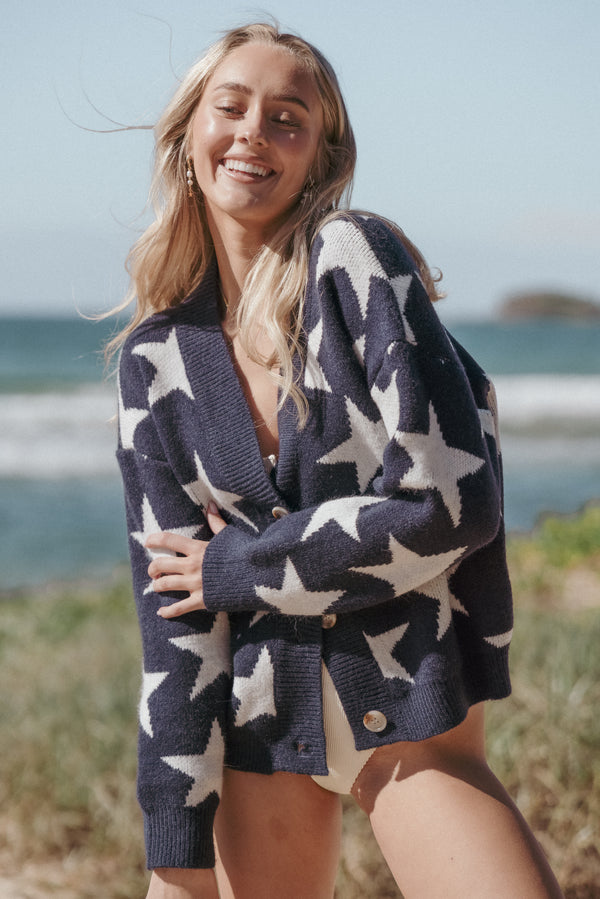Petal and Pup USA KNITWEAR Sailor Star Knit Cardigan - Navy (Hold for Amazon)