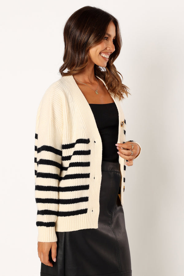 Petal and Pup USA KNITWEAR Sapphire Striped Button Front Cardigan - Beige Black