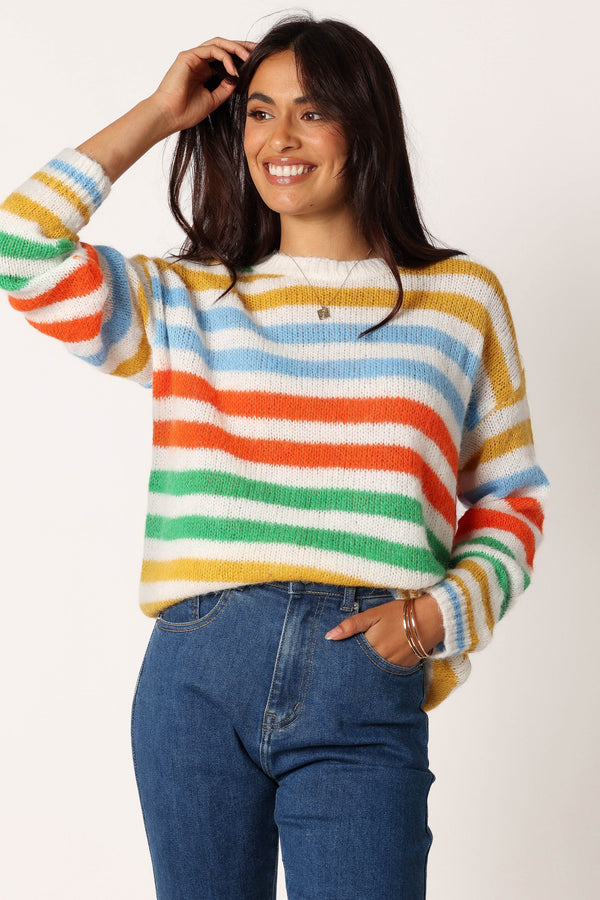 Petal and Pup USA KNITWEAR Sasha Multi Stripe Crewneck Knit Sweater - Multi