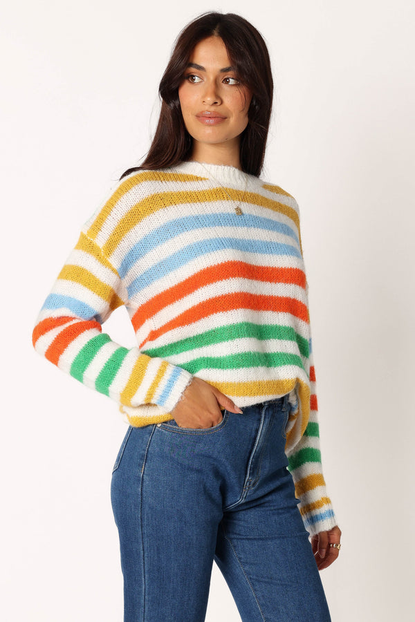 Petal and Pup USA KNITWEAR Sasha Multi Stripe Crewneck Knit Sweater - Multi