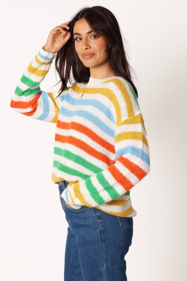 Petal and Pup USA KNITWEAR Sasha Multi Stripe Crewneck Knit Sweater - Multi