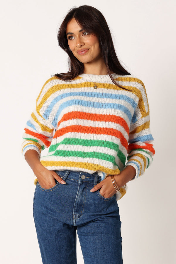 Petal and Pup USA KNITWEAR Sasha Multi Stripe Crewneck Knit Sweater - Multi