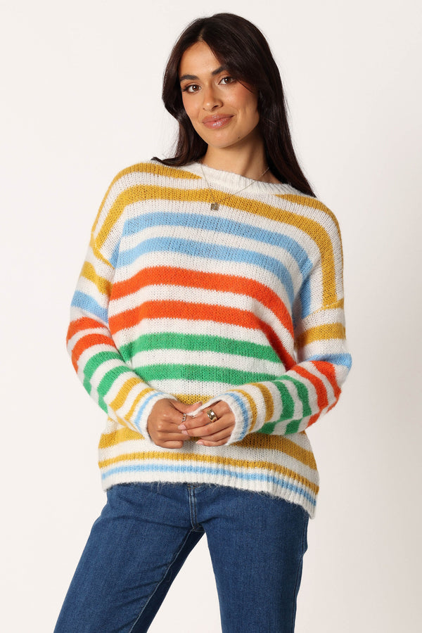 Petal and Pup USA KNITWEAR Sasha Multi Stripe Crewneck Knit Sweater - Multi