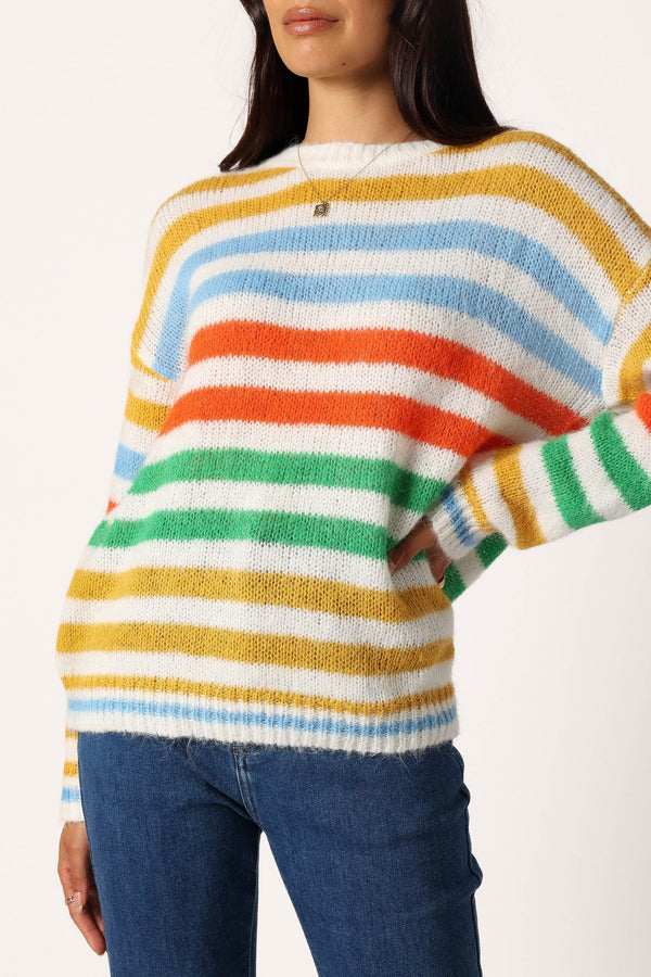 Petal and Pup USA KNITWEAR Sasha Multi Stripe Crewneck Knit Sweater - Multi