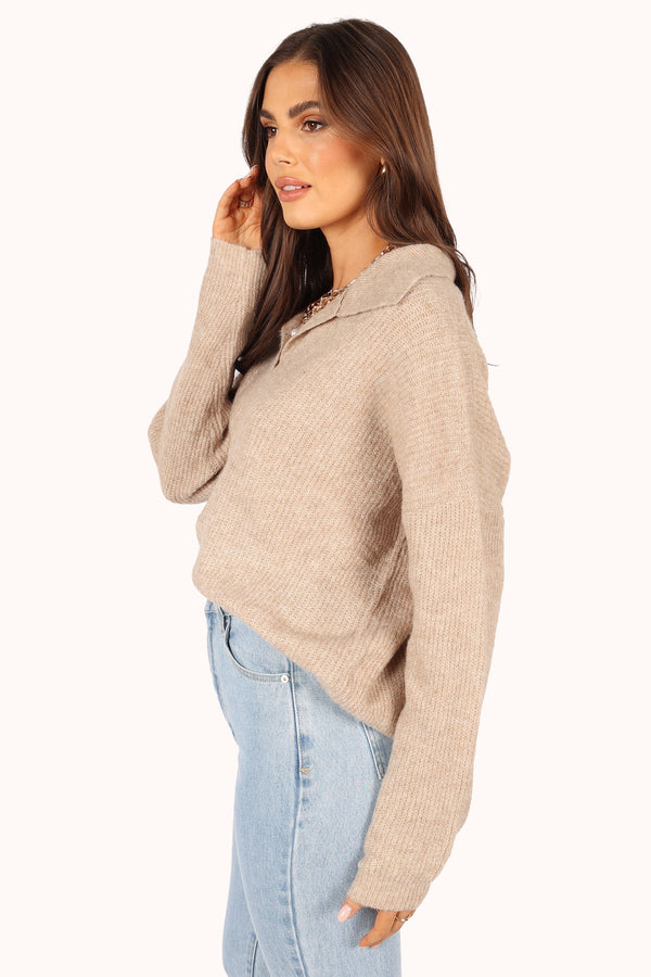 Petal and Pup USA KNITWEAR Shay Collar Knit Sweater - Beige