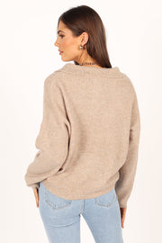 Petal and Pup USA KNITWEAR Shay Collar Knit Sweater - Beige