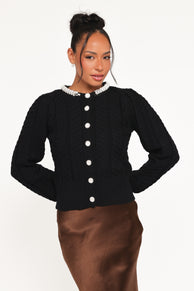 Petal and Pup USA KNITWEAR Sheena Rhinestone Collar Holiday Cardigan - Black