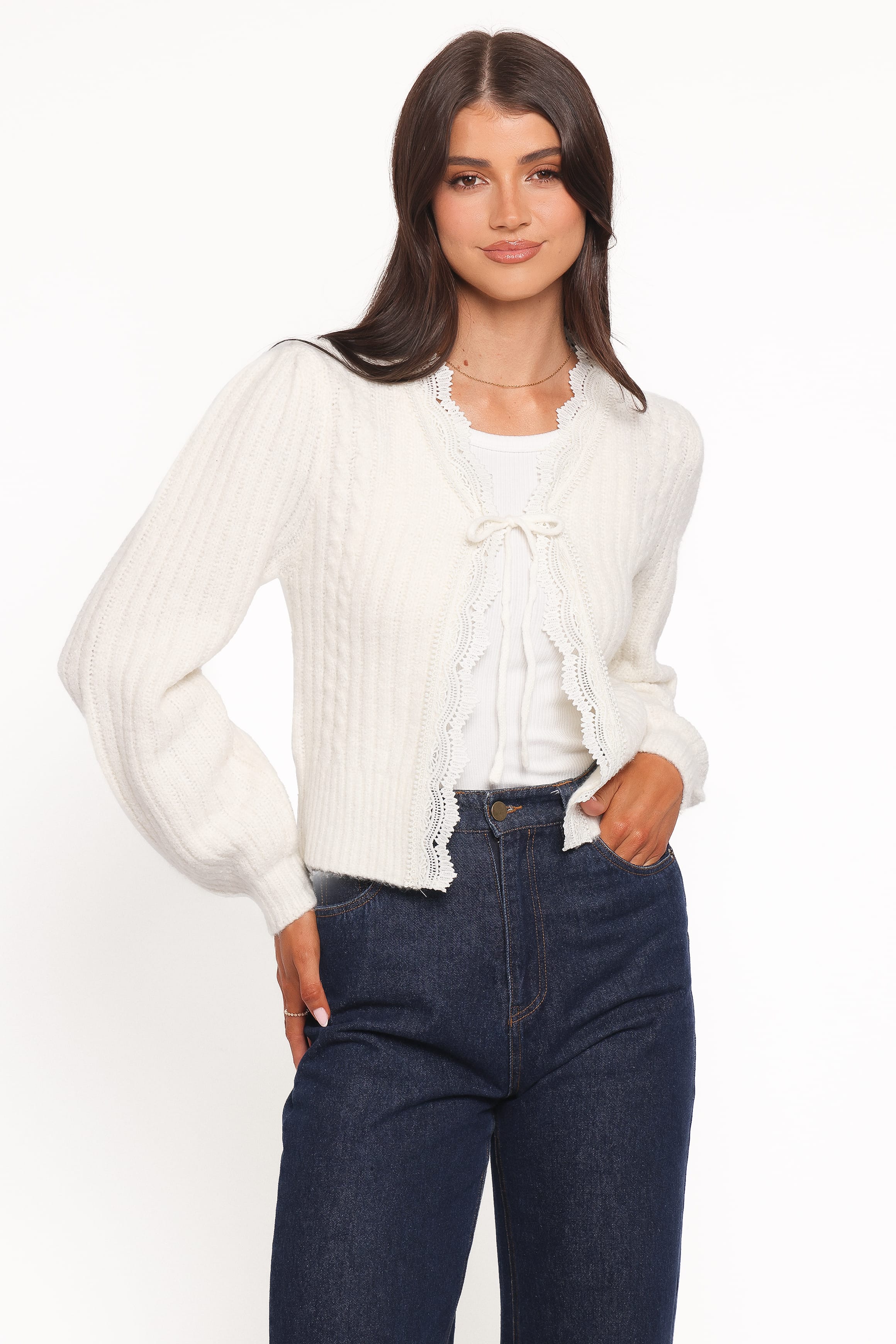 トップス theredthread S wire tie cardigan white Silvie Lace Front Tie Cardigan - Cream | Petal & Pup USA