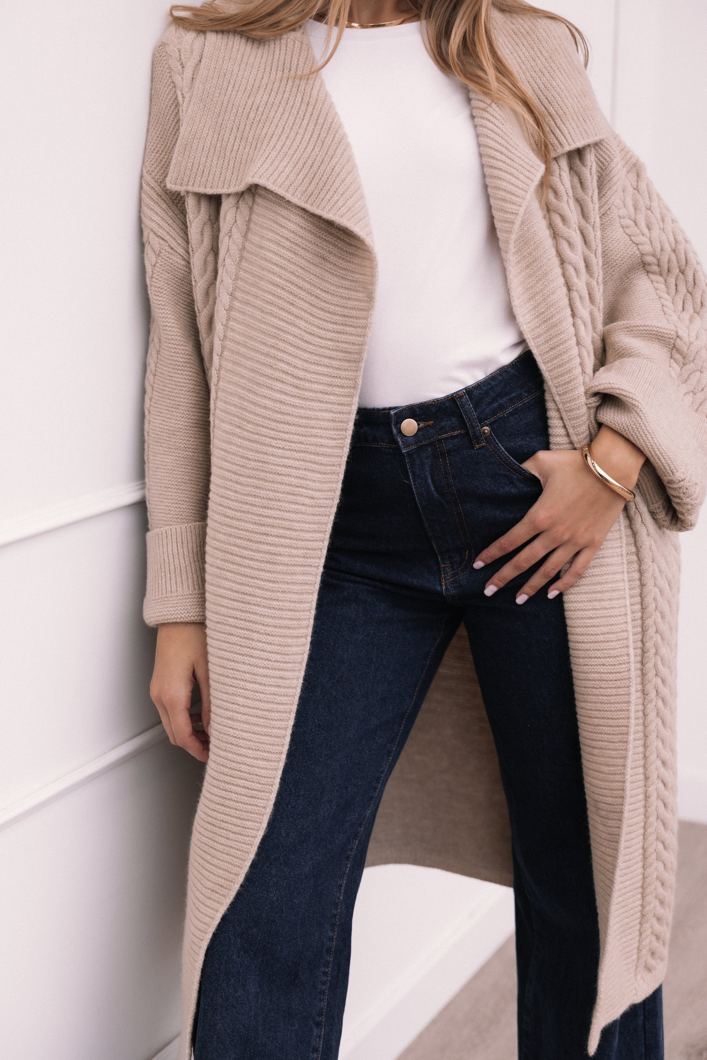 Petal and Pup USA KNITWEAR Soma Oversized Open Front Cardigan - Beige