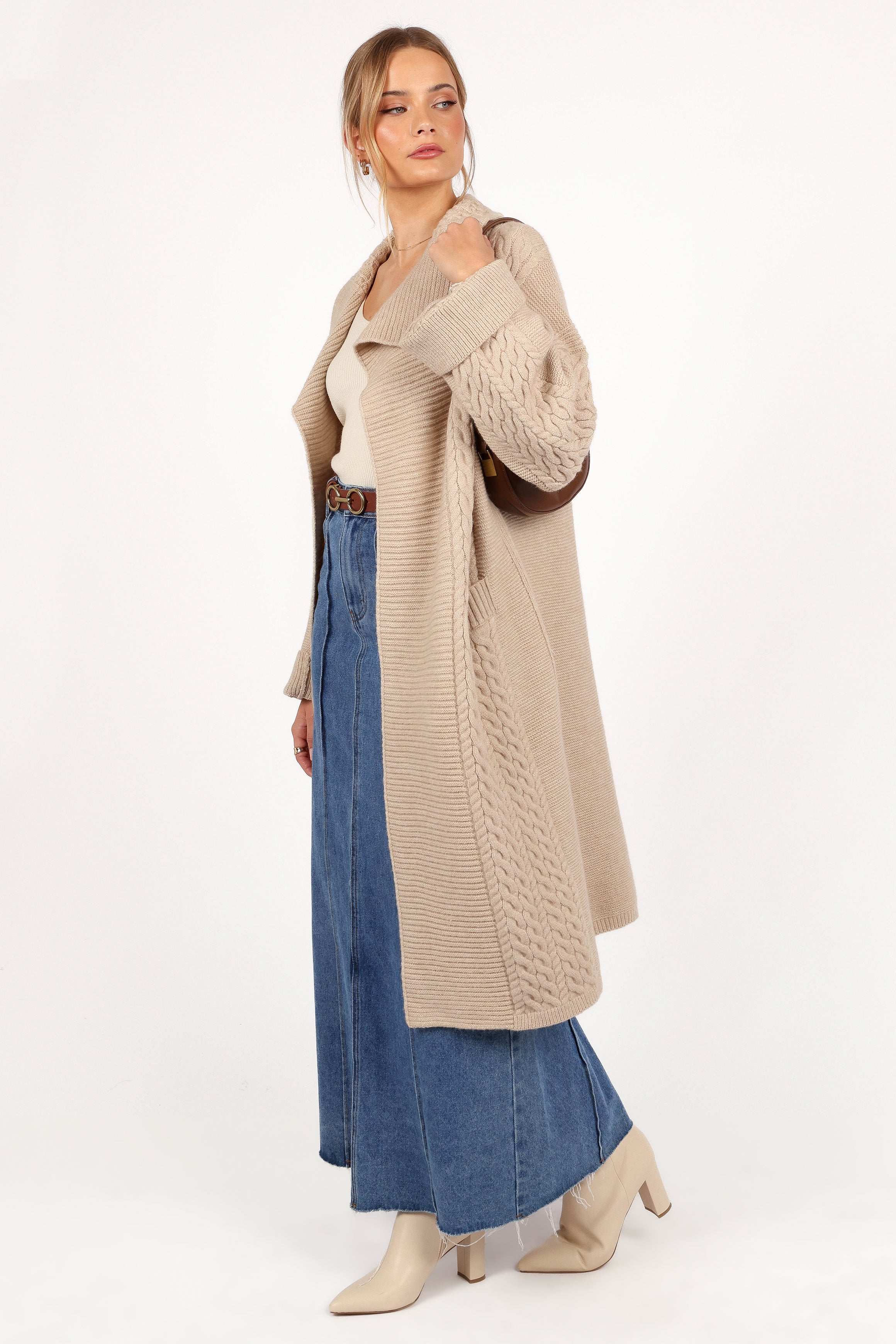 Petal and Pup USA KNITWEAR Soma Oversized Open Front Cardigan - Beige