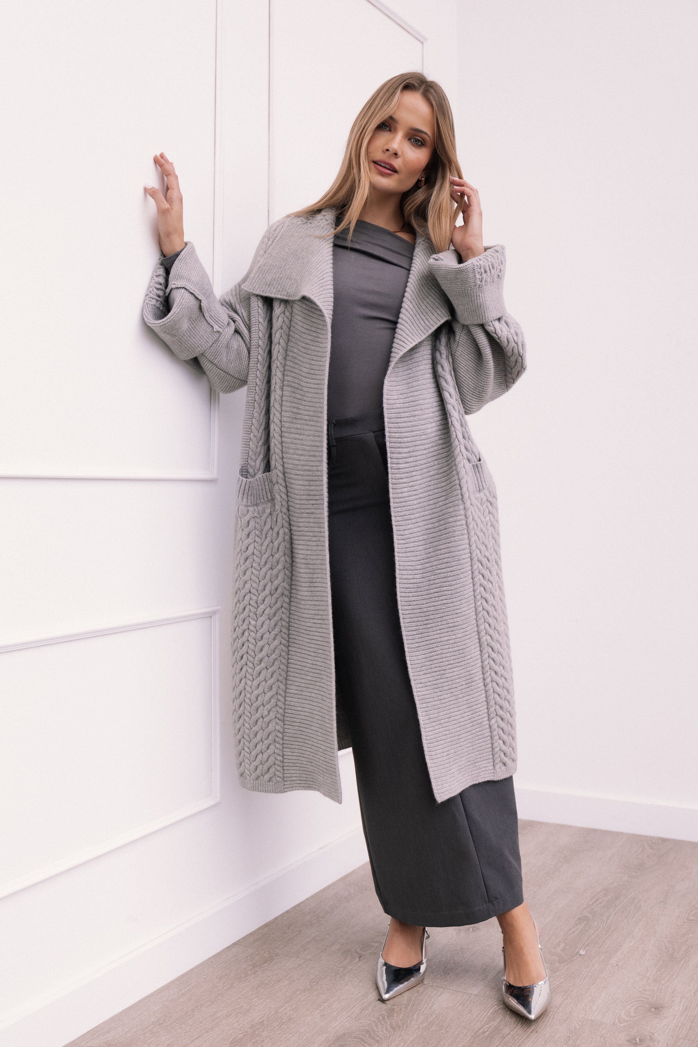 Petal and Pup USA KNITWEAR Soma Oversized Open Front Cardigan - Grey
