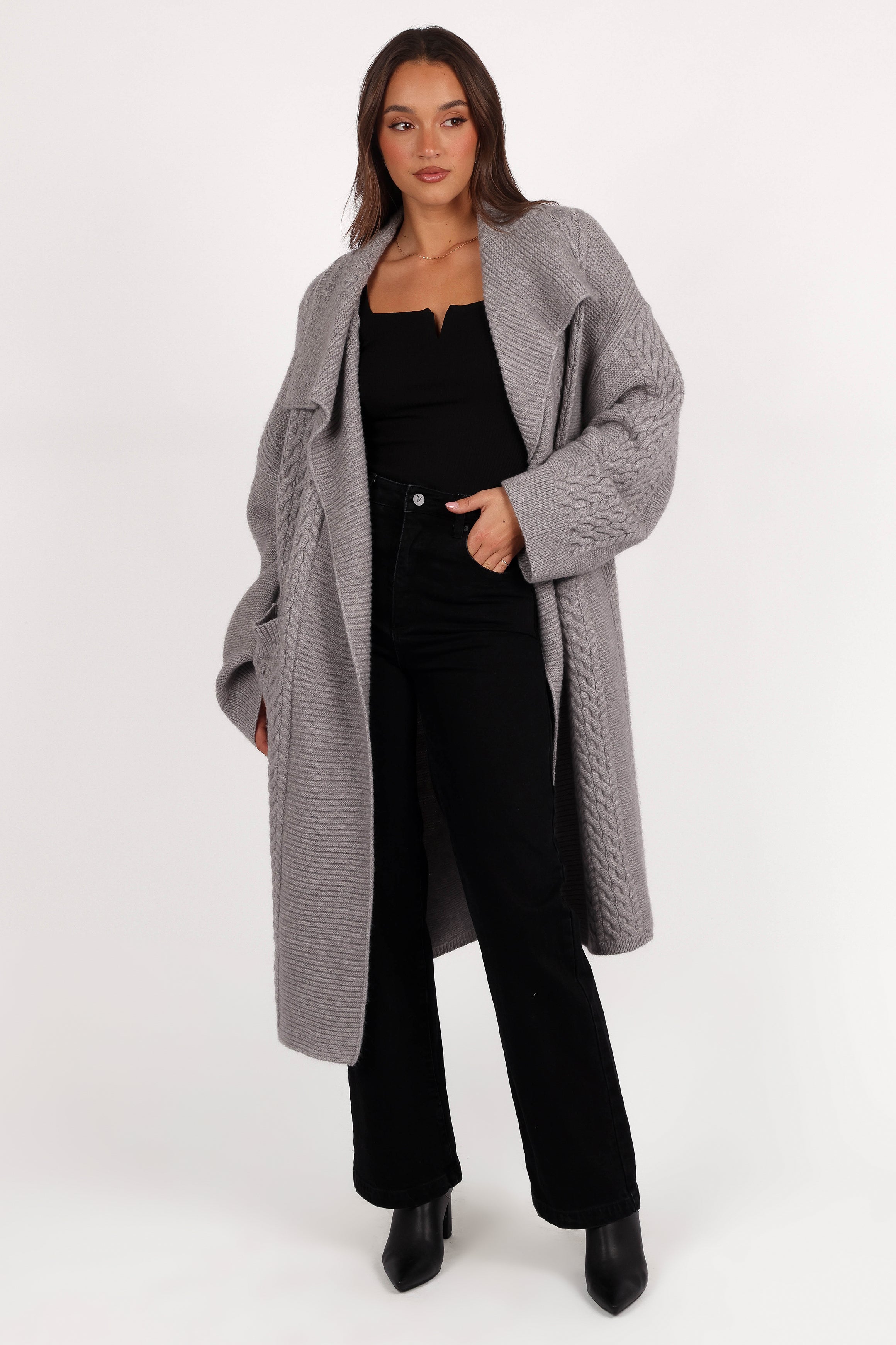 Petal and Pup USA KNITWEAR Soma Oversized Open Front Cardigan - Grey