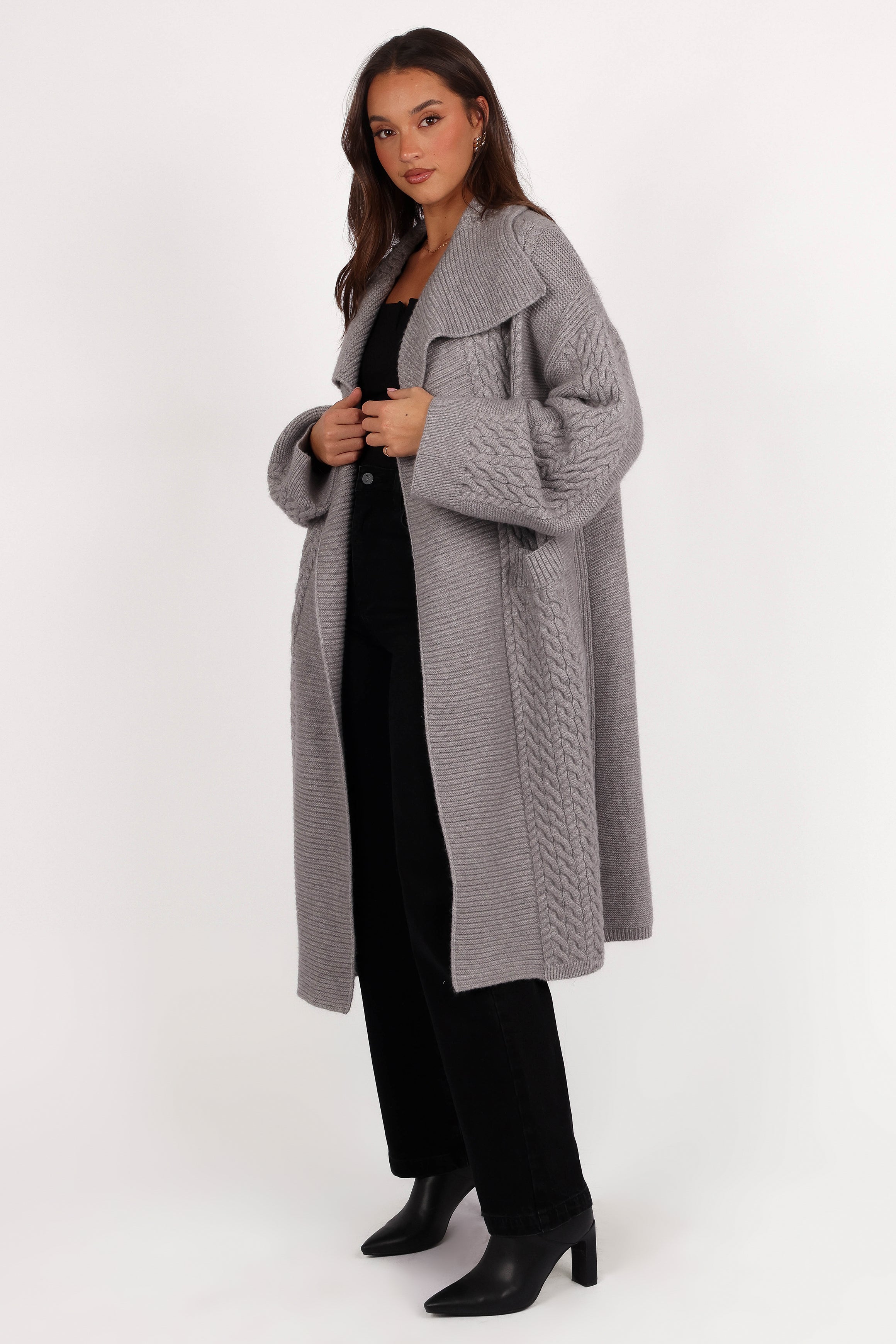 Petal and Pup USA KNITWEAR Soma Oversized Open Front Cardigan - Grey