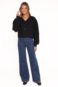 Petal and Pup USA KNITWEAR Sybil Button Front Cardigan - Black