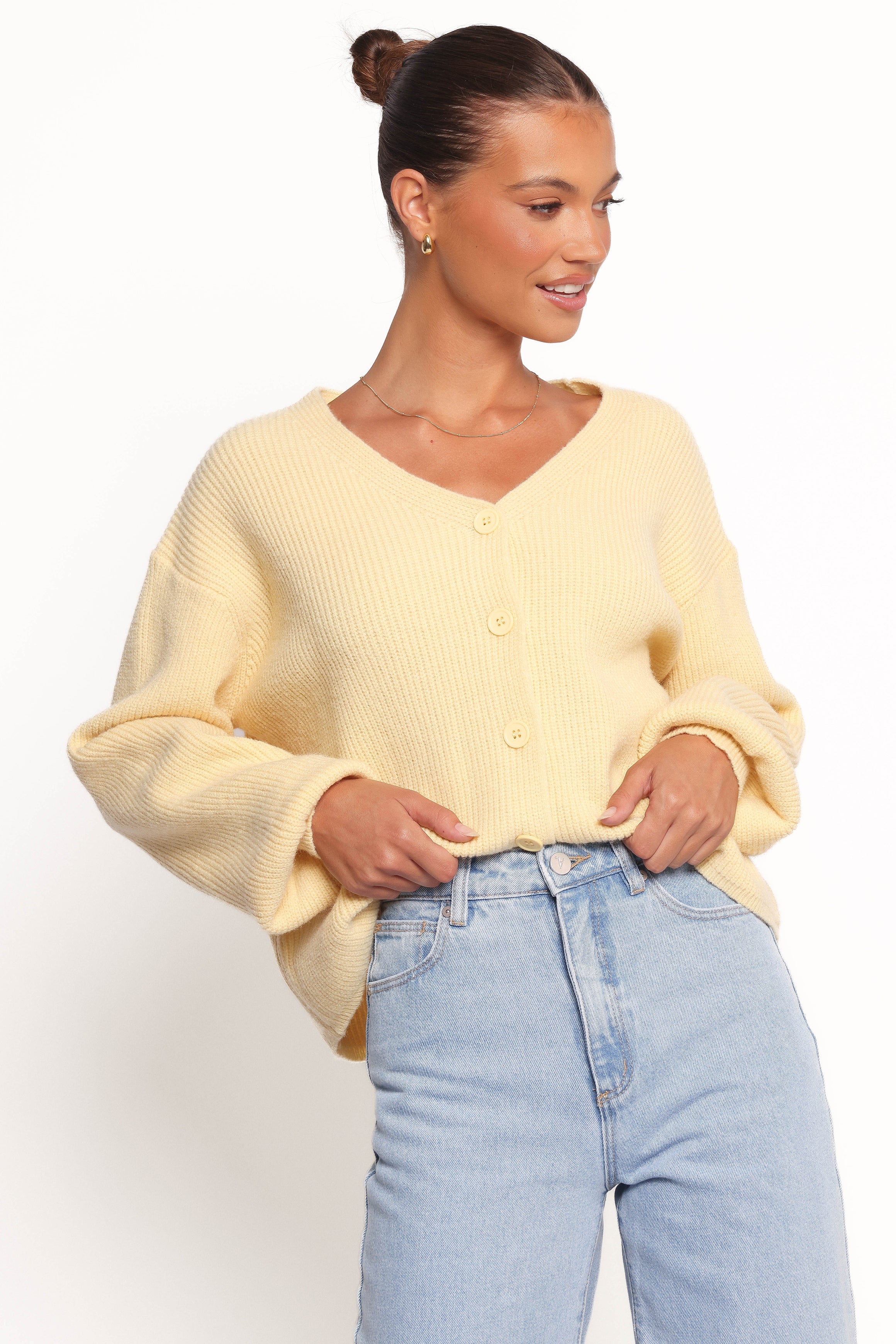 Petal and Pup USA KNITWEAR Sybil Button Front Cardigan - Butter Yellow