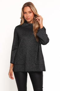 Petal and Pup USA KNITWEAR Tassie Cowlneck Lurex Shimmer Knit Sweater - Black