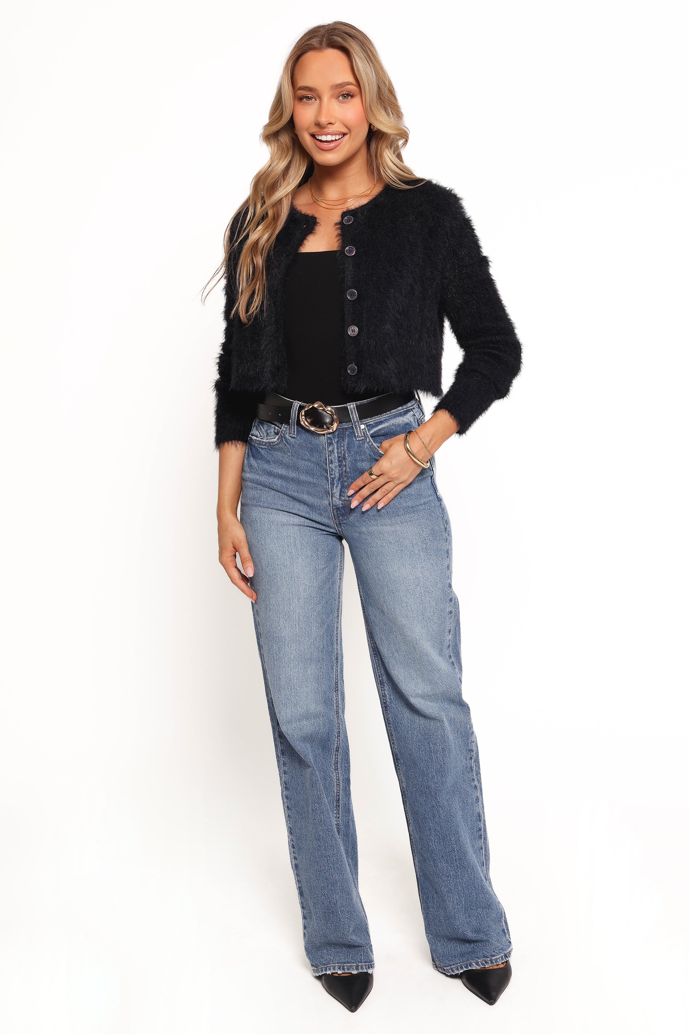 Tavan Crop Button Front Cardigan - Black | Petal & Pup USA