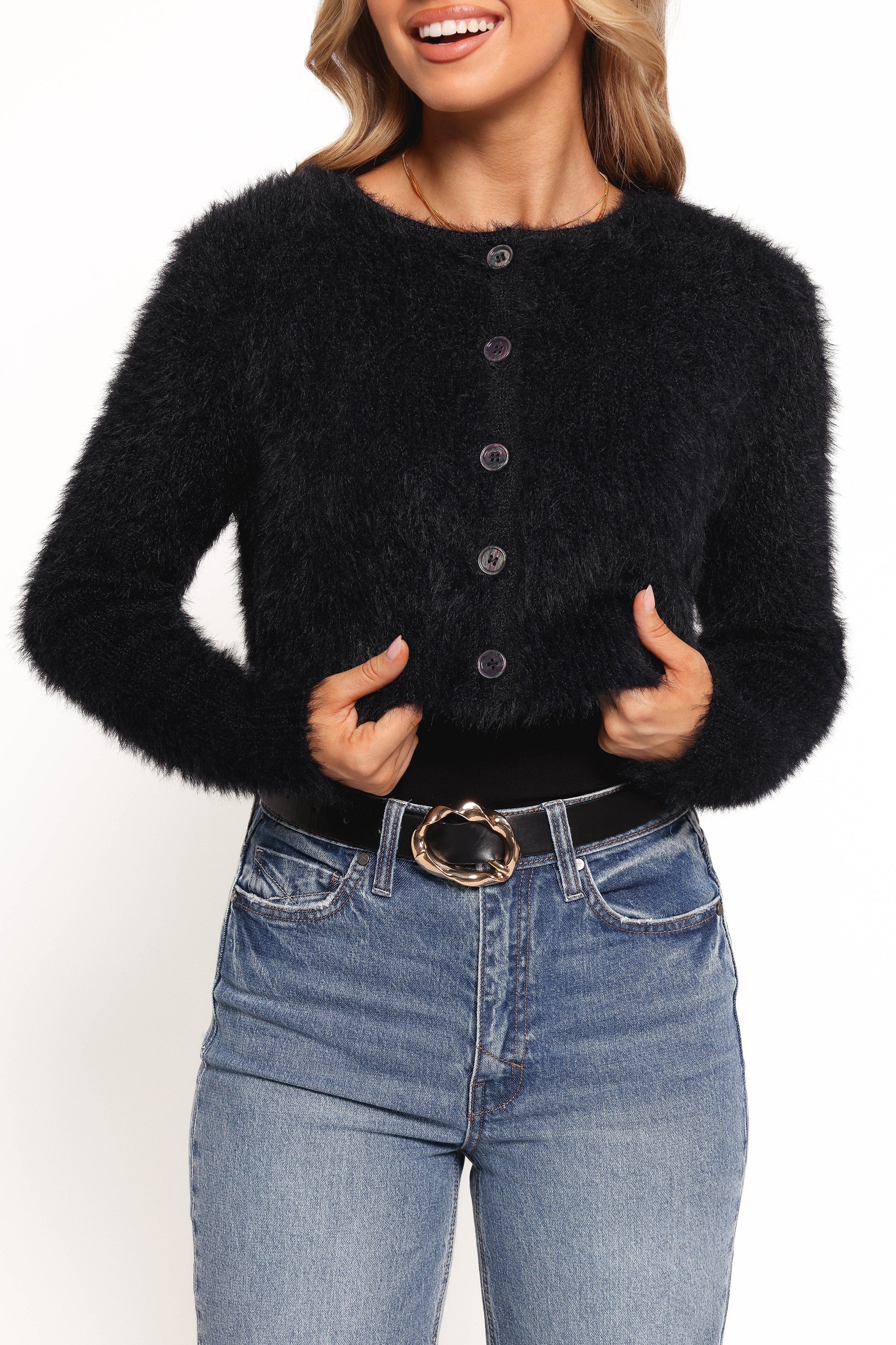 Petal and Pup USA KNITWEAR Tavan Crop Button Front Cardigan - Black (Hold for Rack)