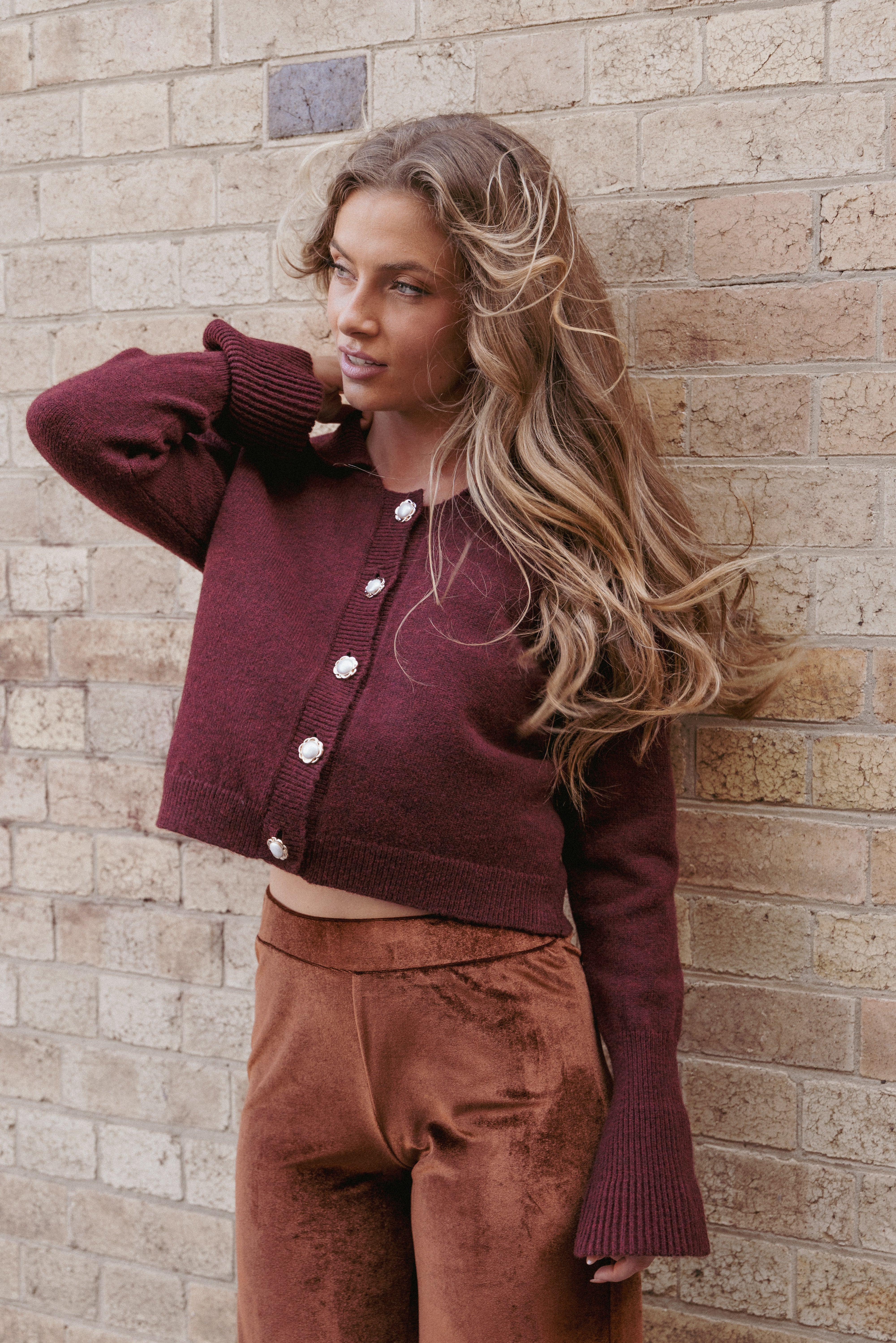 Thelma Trumpet Sleeve Cardigan - Cabernet | Petal & Pup USA