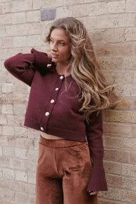 Petal and Pup USA KNITWEAR Thelma Trumpet Sleeve Cardigan - Cabernet