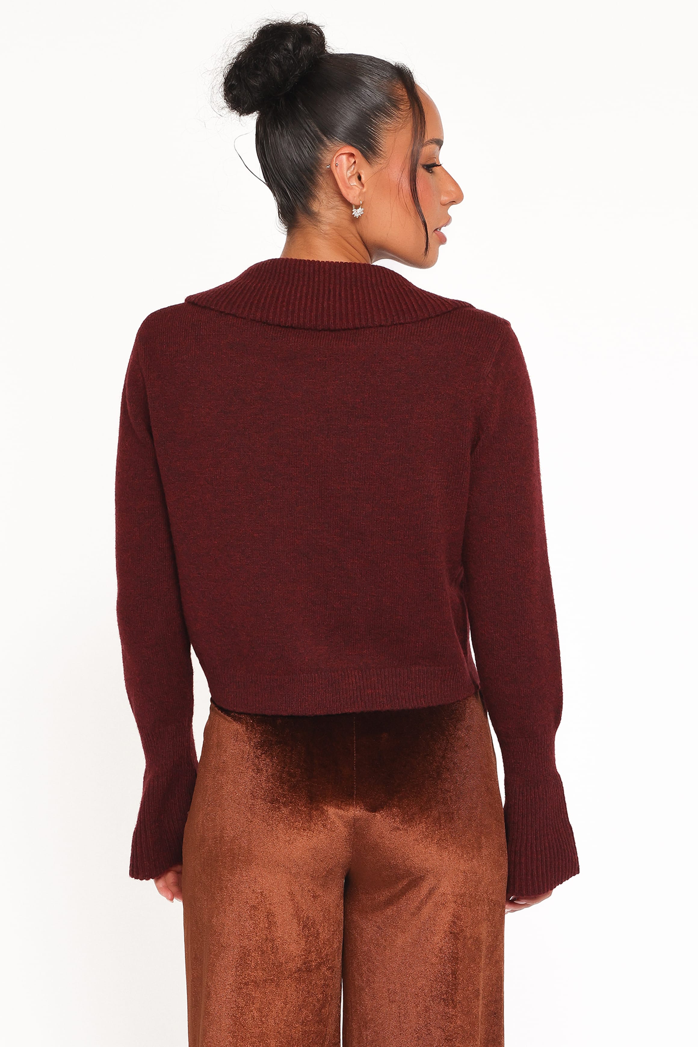 Petal and Pup USA KNITWEAR Thelma Trumpet Sleeve Cardigan - Cabernet