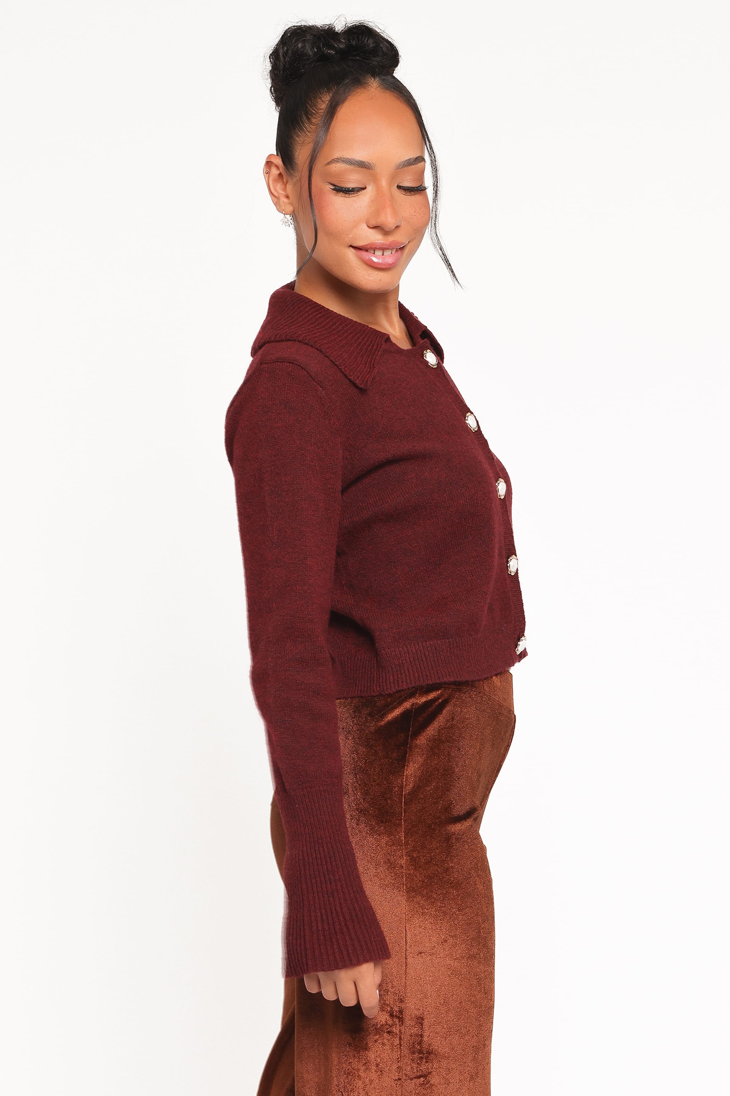 Petal and Pup USA KNITWEAR Thelma Trumpet Sleeve Cardigan - Cabernet