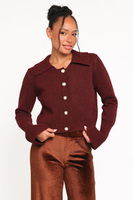 Petal and Pup USA KNITWEAR Thelma Trumpet Sleeve Cardigan - Cabernet