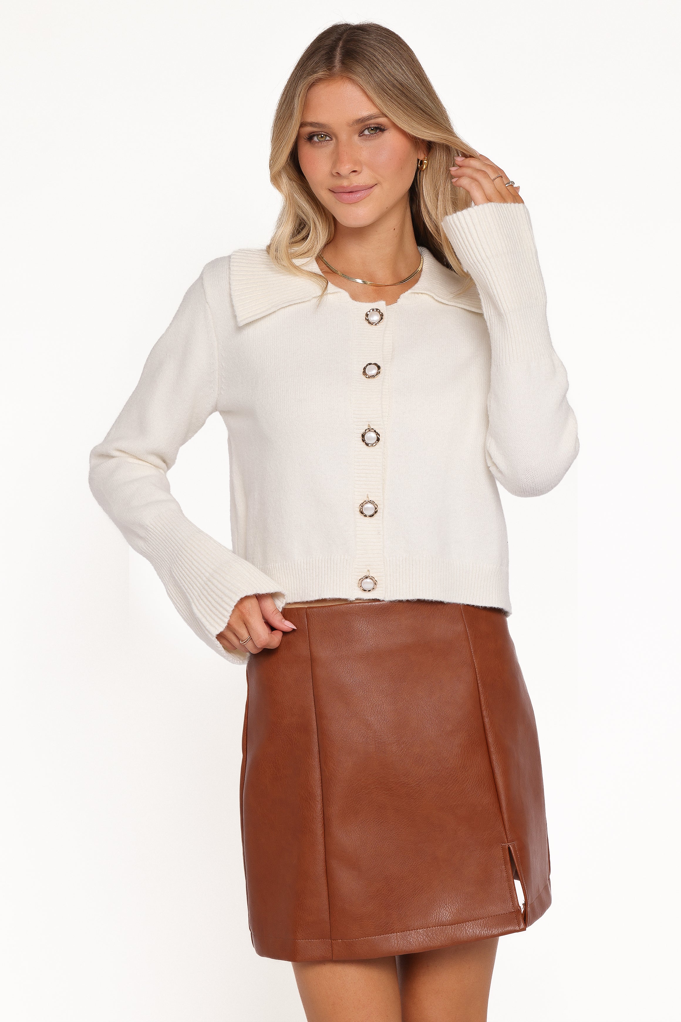 Petal and Pup USA KNITWEAR Thelma Trumpet Sleeve Cardigan - Cream