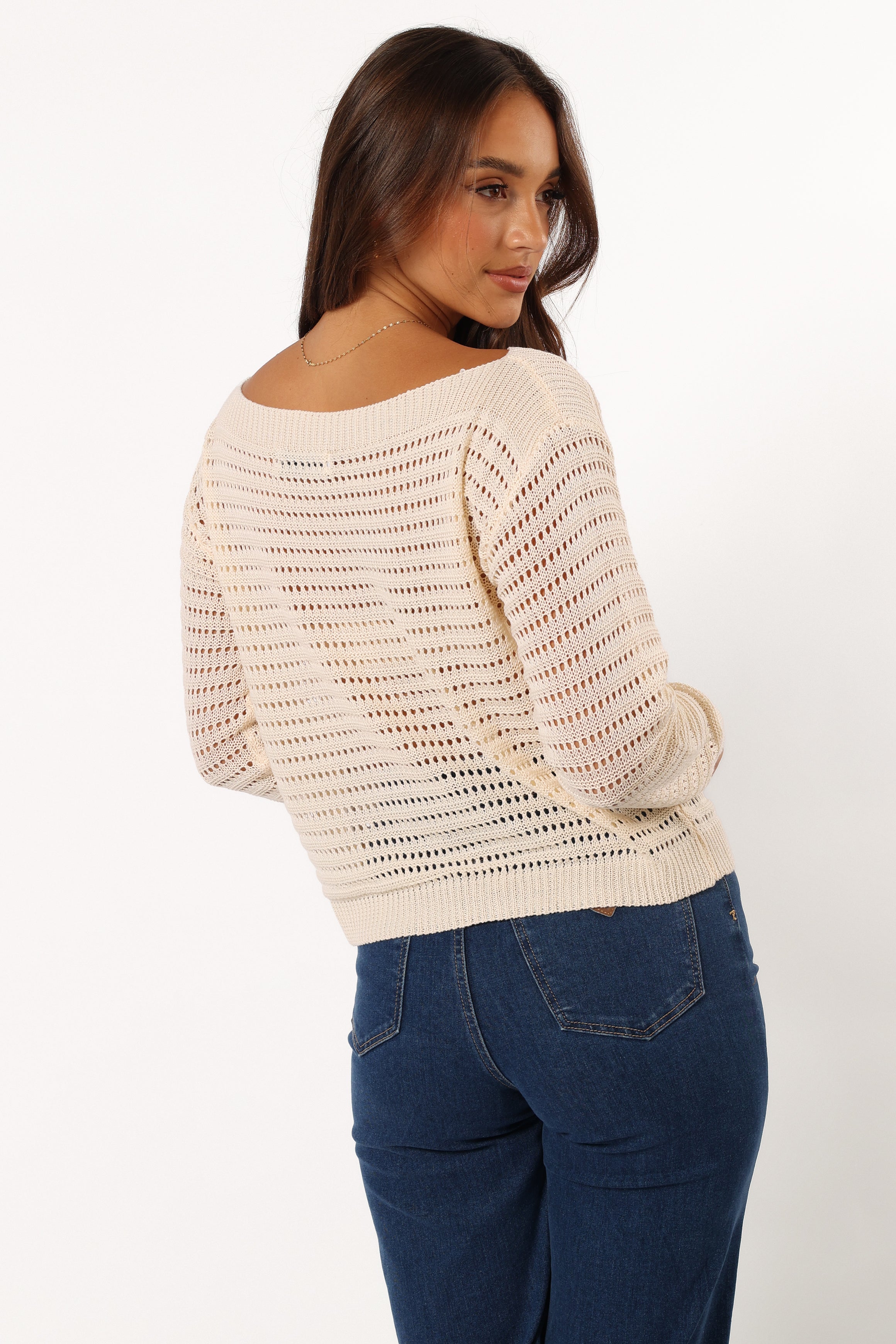 Petal and Pup USA KNITWEAR Tricia Open Weave Knit Sweater - Cream