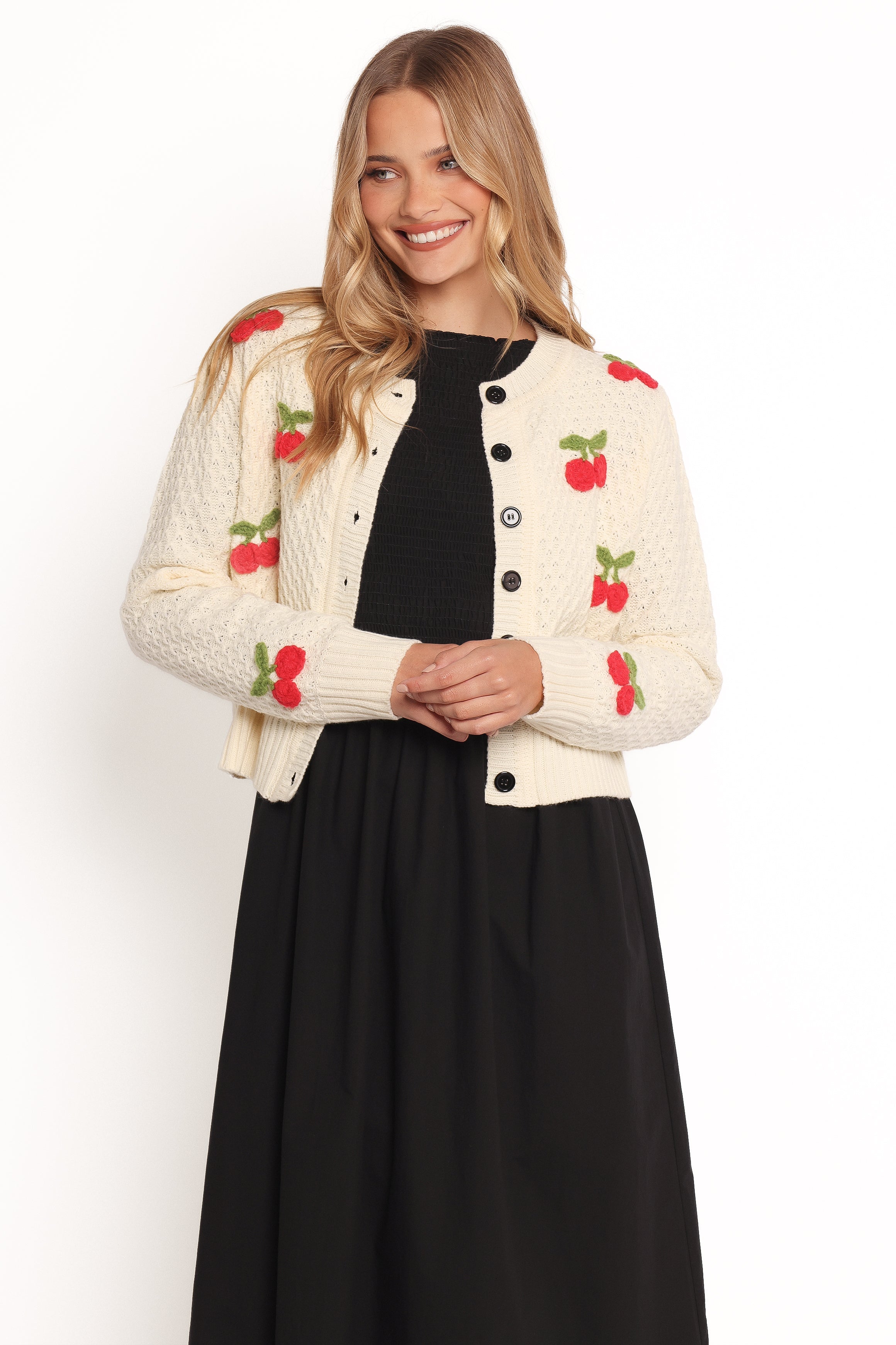 Petal and Pup USA KNITWEAR Trudie Cherry Cardigan - Cream