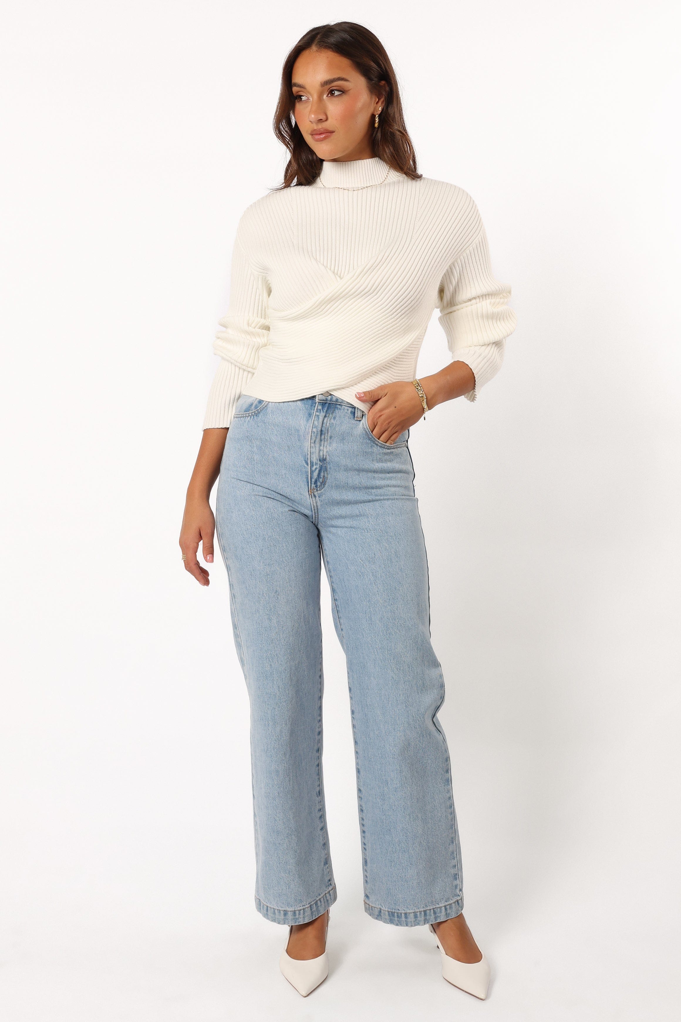 Tuilly Wrap Front Knit Sweater - Cream | Petal & Pup USA