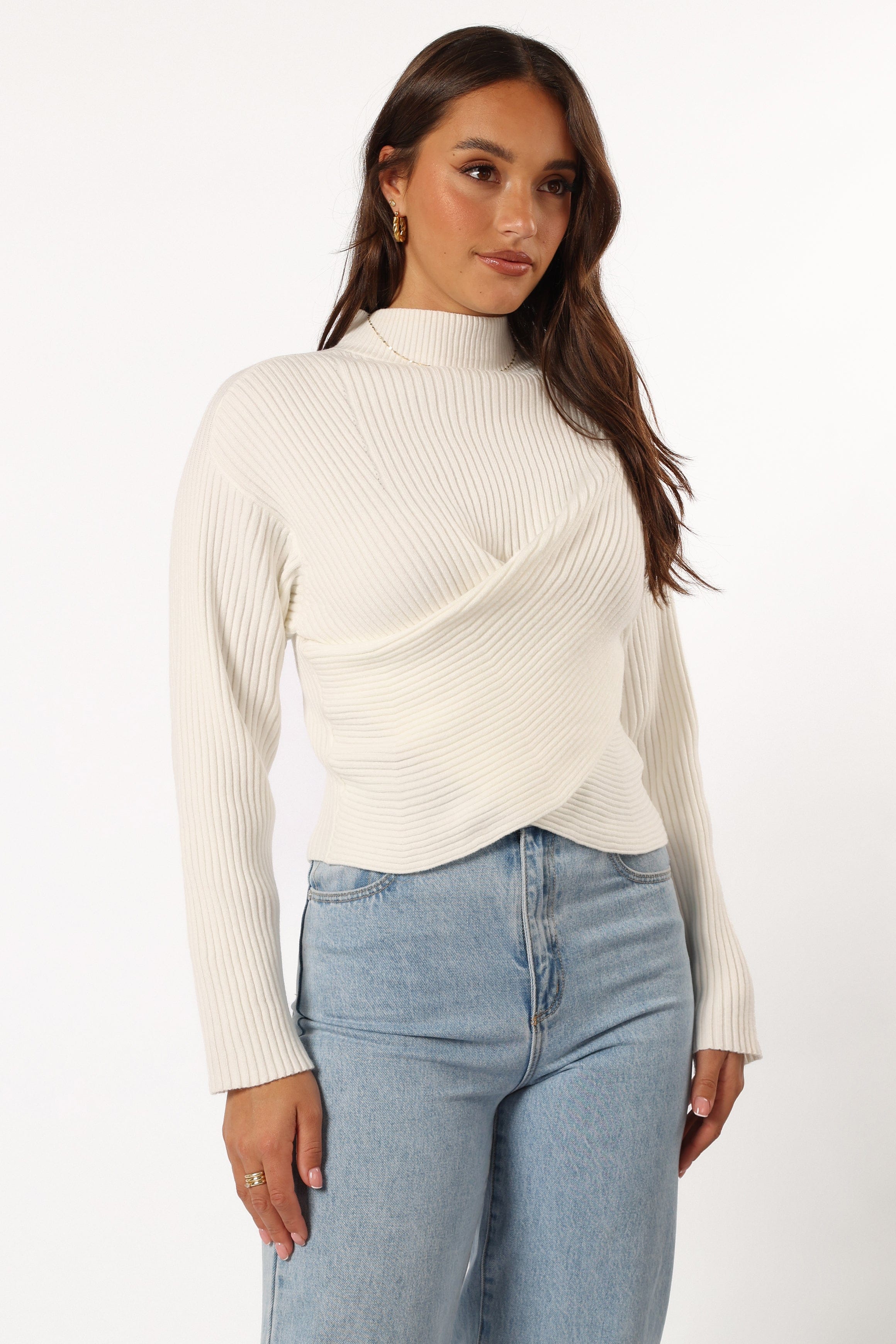 Tuilly Wrap Front Knit Sweater - Cream | Petal & Pup USA