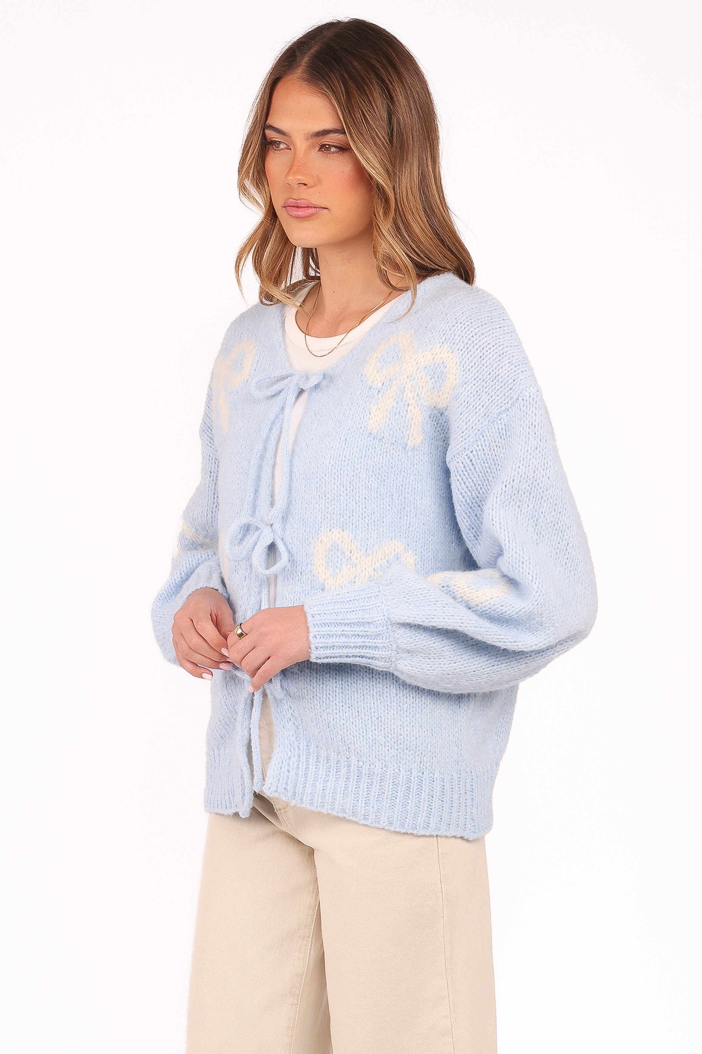 Petal and Pup USA KNITWEAR Vienna Bow Cardigan - Pale Blue