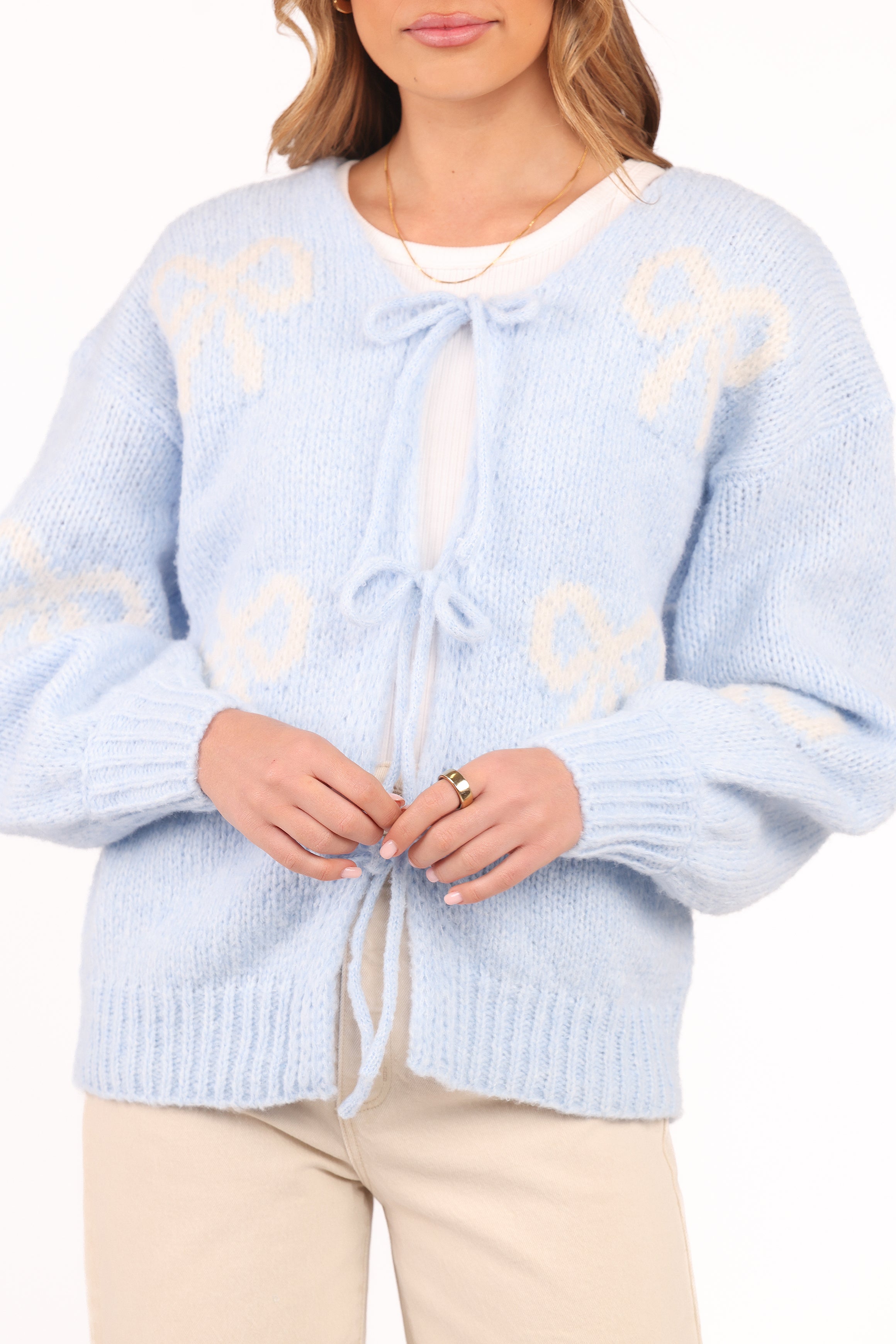 Petal and Pup USA KNITWEAR Vienna Bow Cardigan - Pale Blue