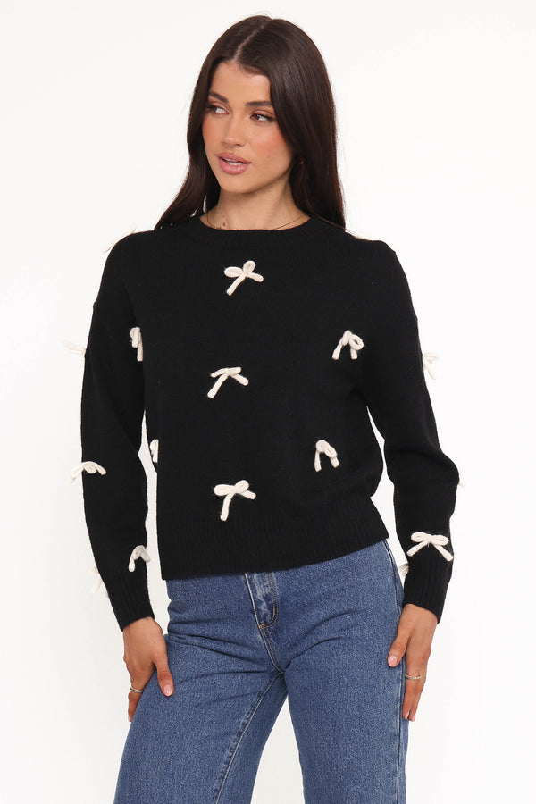 Petal and Pup USA KNITWEAR Voss Bow Knit Sweater - Black