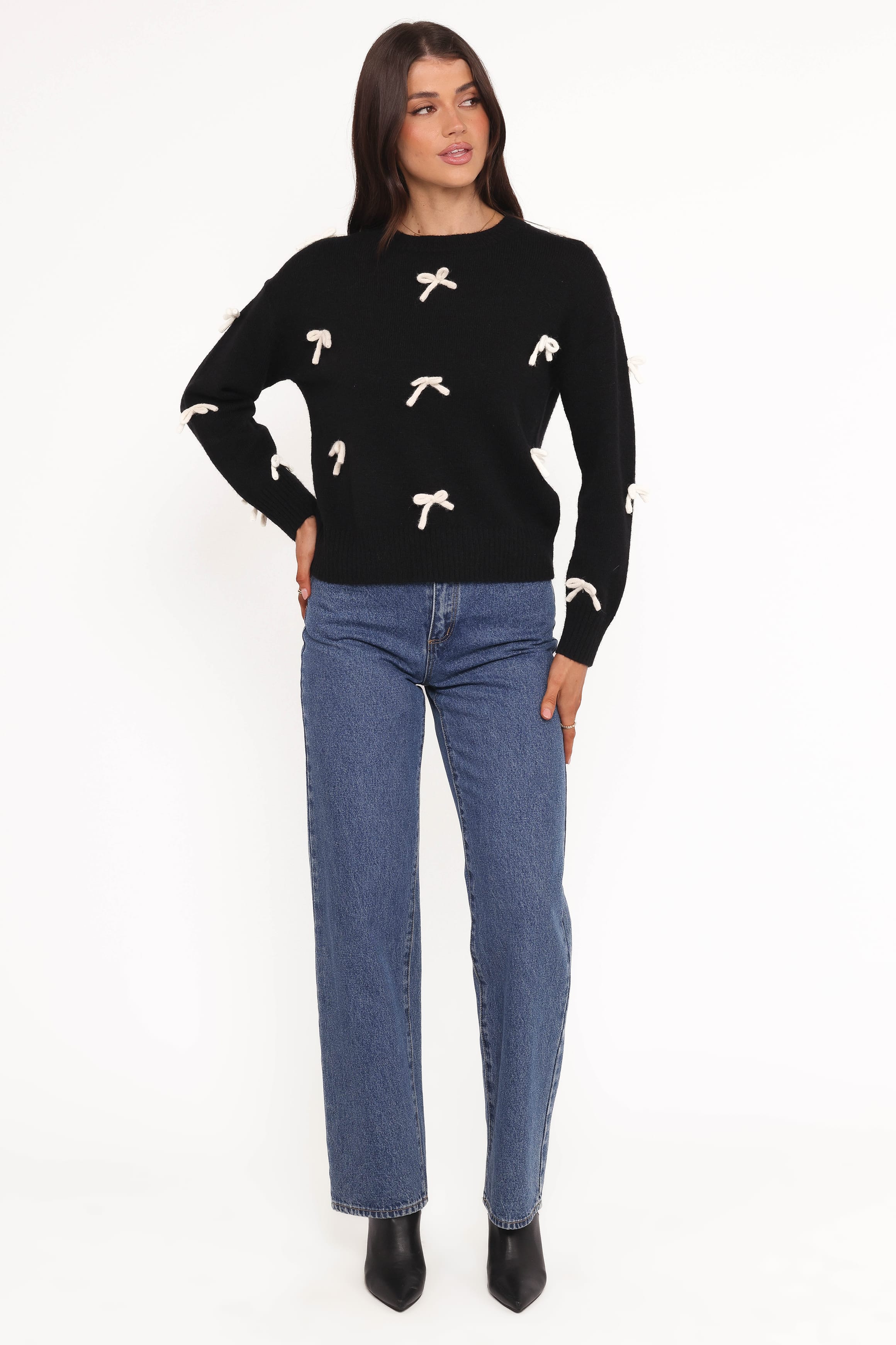 Petal and Pup USA KNITWEAR Voss Bow Knit Sweater - Black