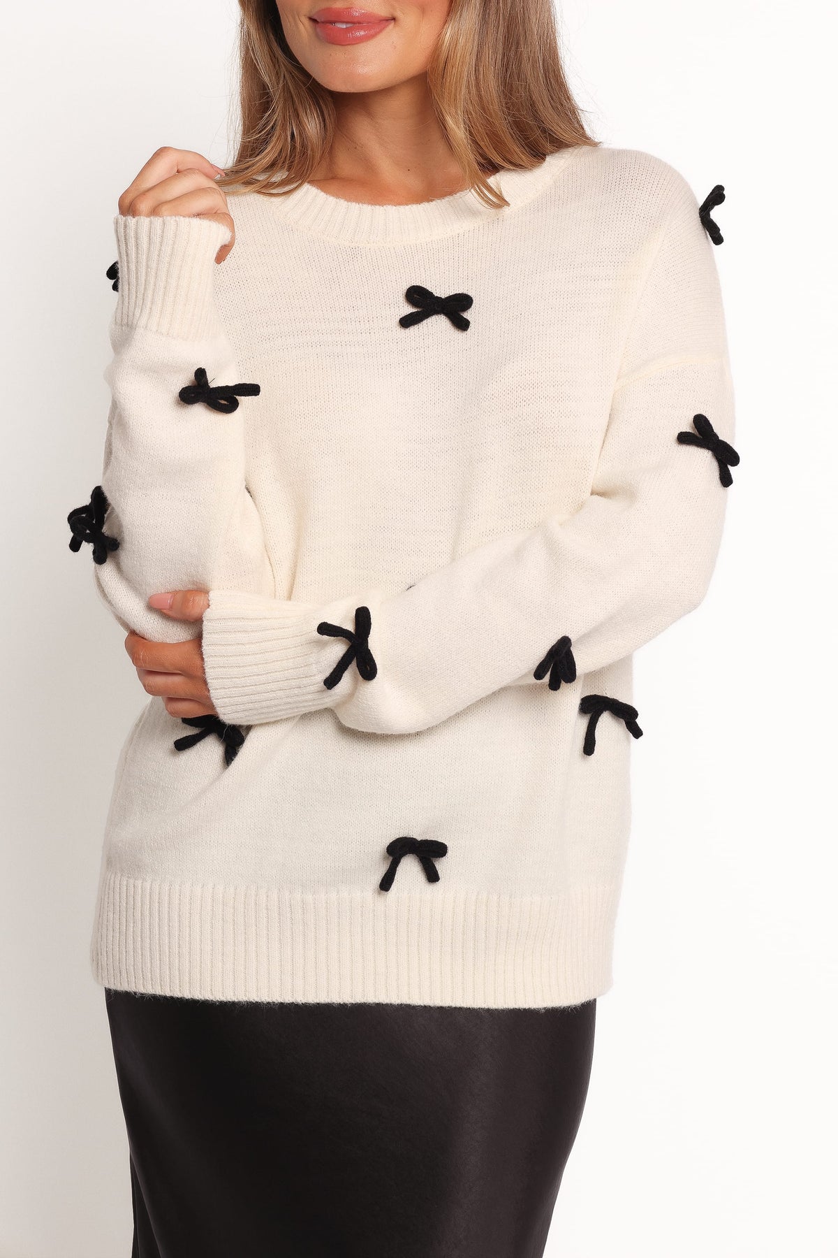 Petal and Pup USA KNITWEAR Voss Bow Knit Sweater - Cream (Hold for Rack)
