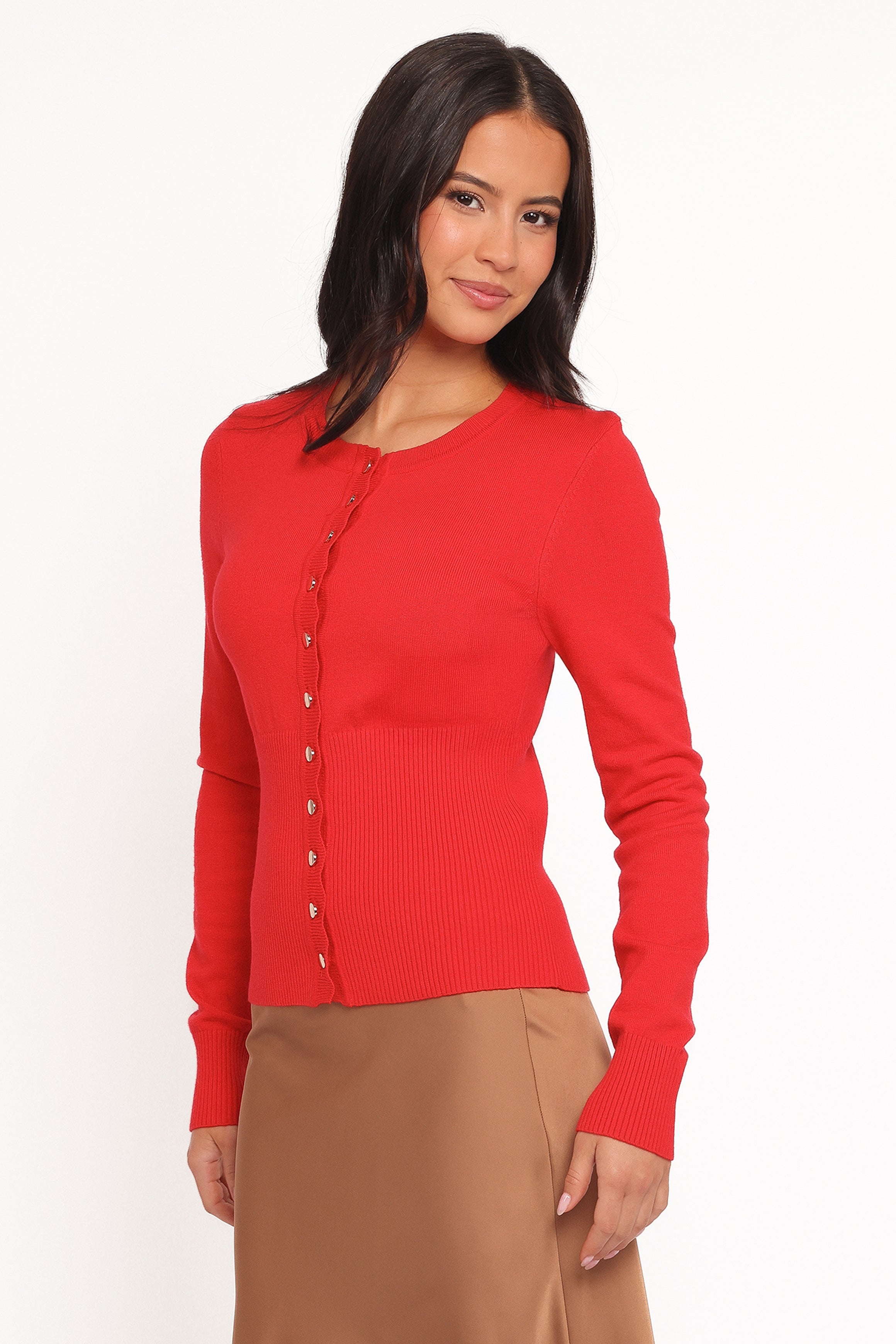 Petal and Pup USA KNITWEAR Walsh Scalloped Cardigan - Red