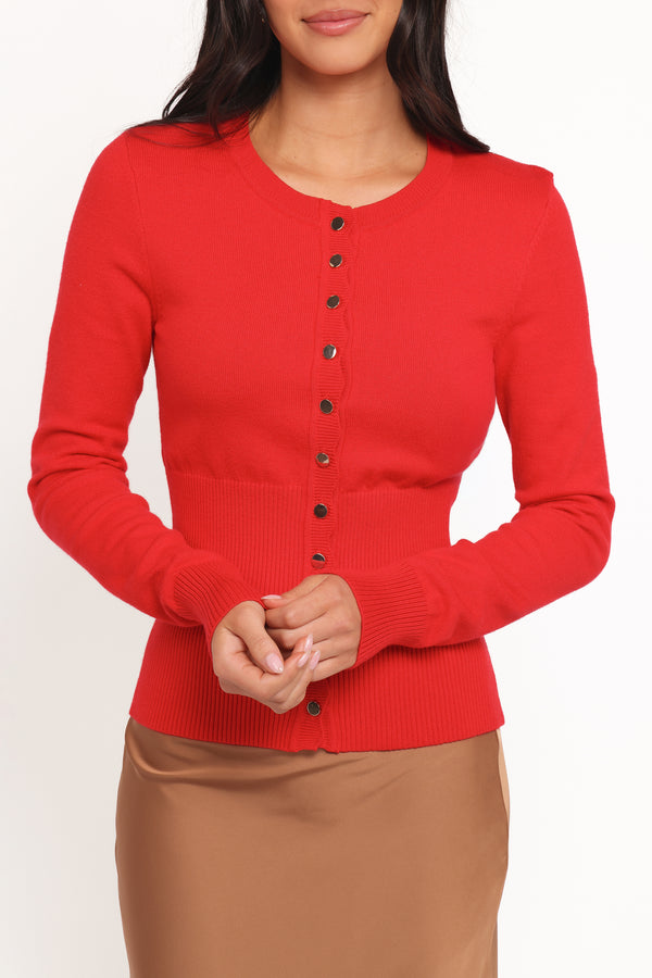 Petal and Pup USA KNITWEAR Walsh Scalloped Cardigan - Red