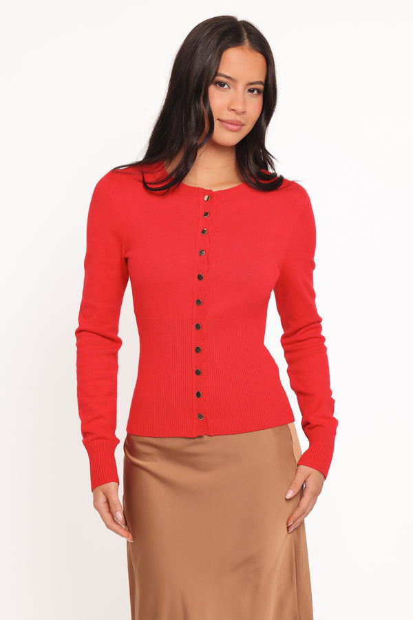 Petal and Pup USA KNITWEAR Walsh Scalloped Cardigan - Red