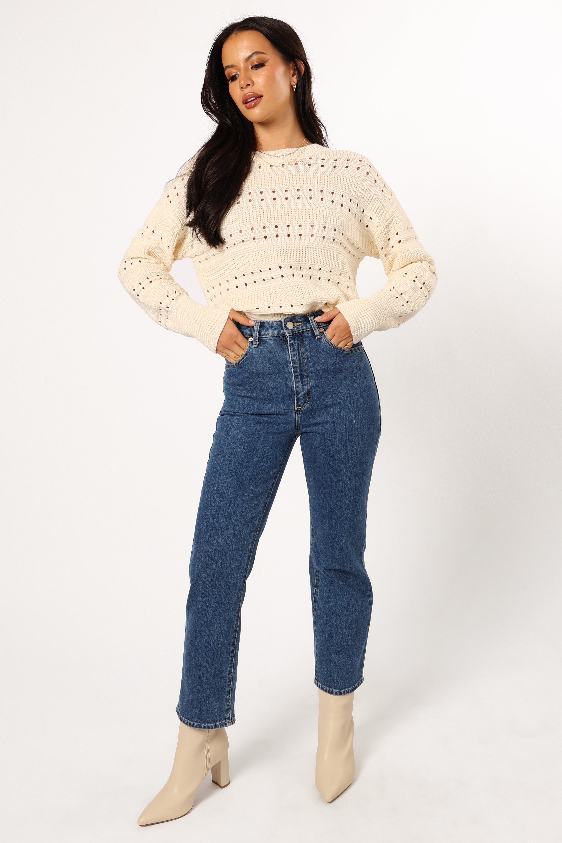 Petal and Pup USA KNITWEAR Watton Stripe Knit Sweater - Cream