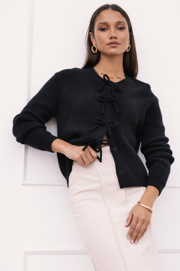 Petal and Pup USA KNITWEAR Wilde Bow Front Cardigan - Black
